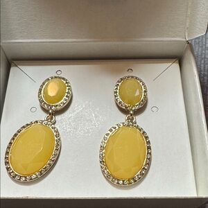 Yellow Oval Faceted Drop Earrings with Crystal Trim